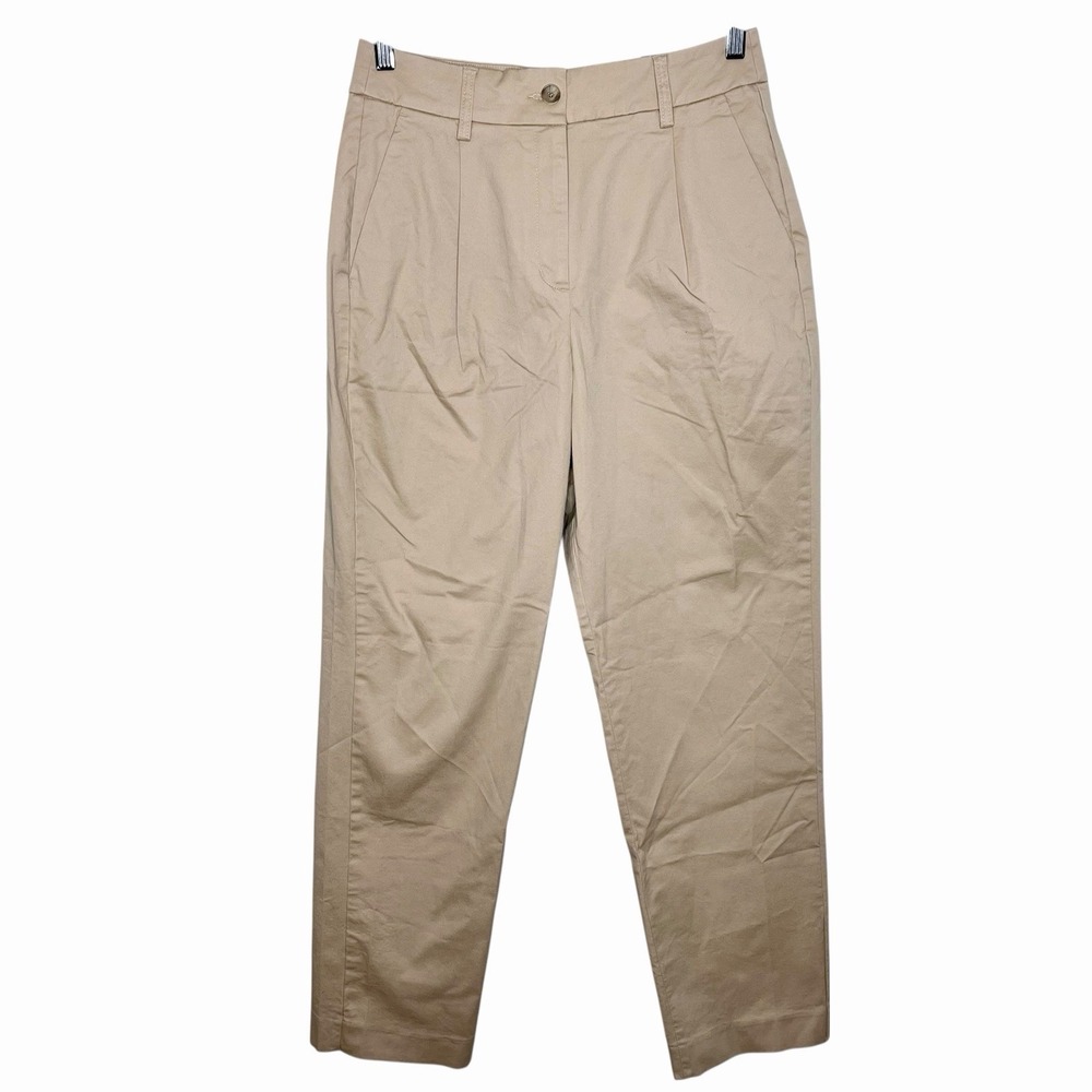 Express Ankle High Rise Pleated Dress Pants Khaki Tan Womens Size 4L Long Chino